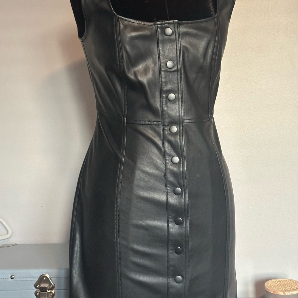 Faux Leather Button-Down Dress